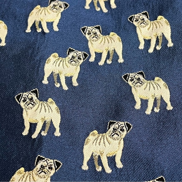 RYTHME KUMIKYOKU Blue Jacquard Drawstring Pouch Bag Pug Dog Puppy Chain Strap - Picture 12 of 12